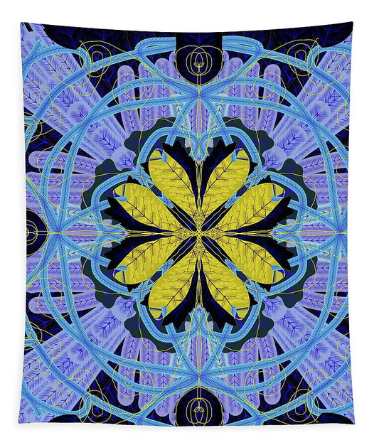 Blue and Yellow Leaf Mandala - Tapestry