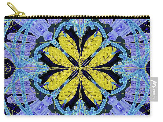 Blue and Yellow Leaf Mandala - Zip Pouch