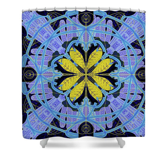 Blue and Yellow Leaf Mandala - Shower Curtain