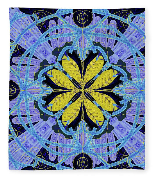 Blue and Yellow Leaf Mandala - Blanket
