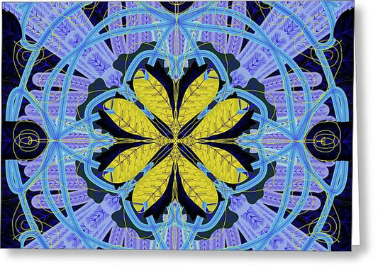 Blue and Yellow Leaf Mandala - Greeting Card