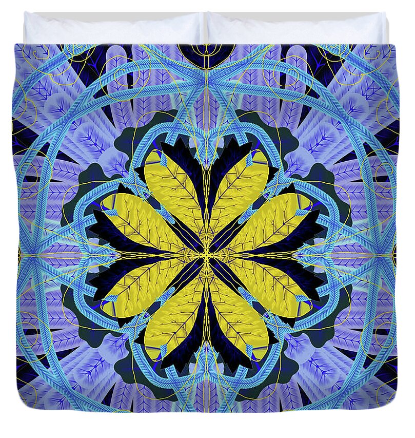 Blue and Yellow Leaf Mandala - Duvet Cover