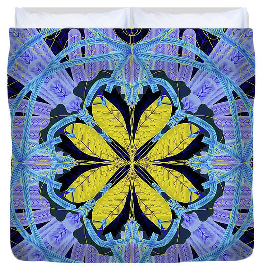 Blue and Yellow Leaf Mandala - Duvet Cover