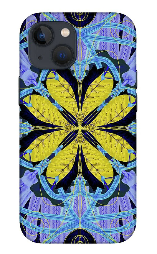Blue and Yellow Leaf Mandala - Phone Case