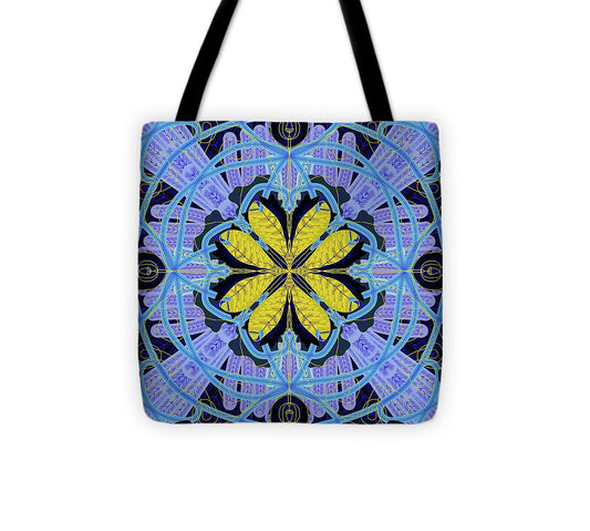 Blue and Yellow Leaf Mandala - Tote Bag