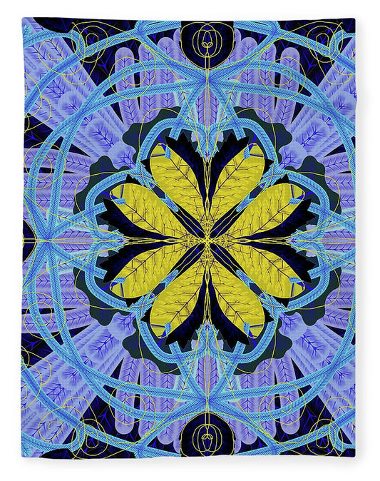 Blue and Yellow Leaf Mandala - Blanket
