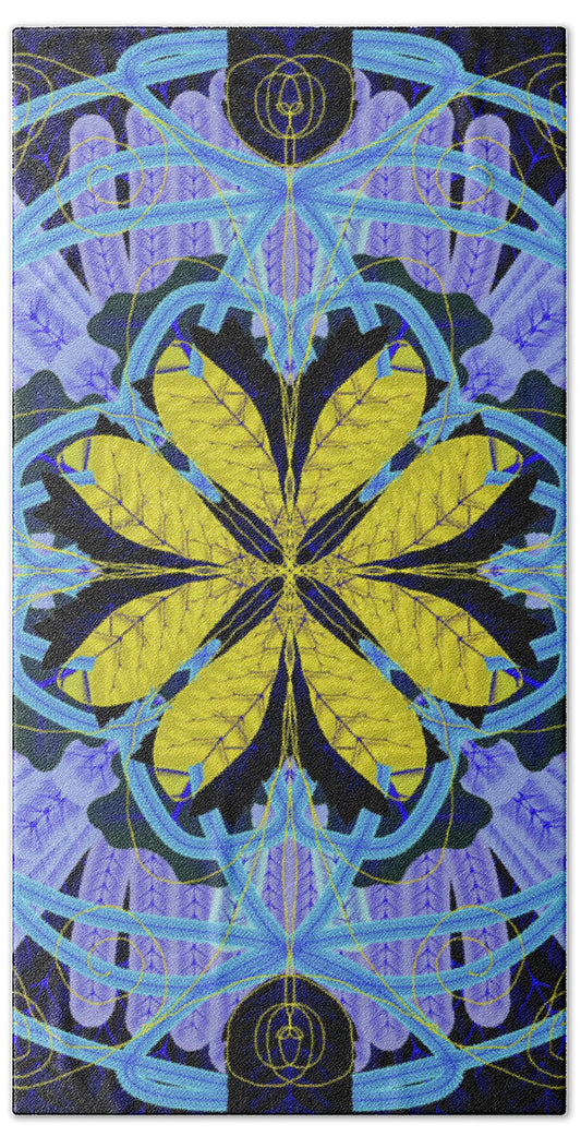 Blue and Yellow Leaf Mandala - Bath Towel