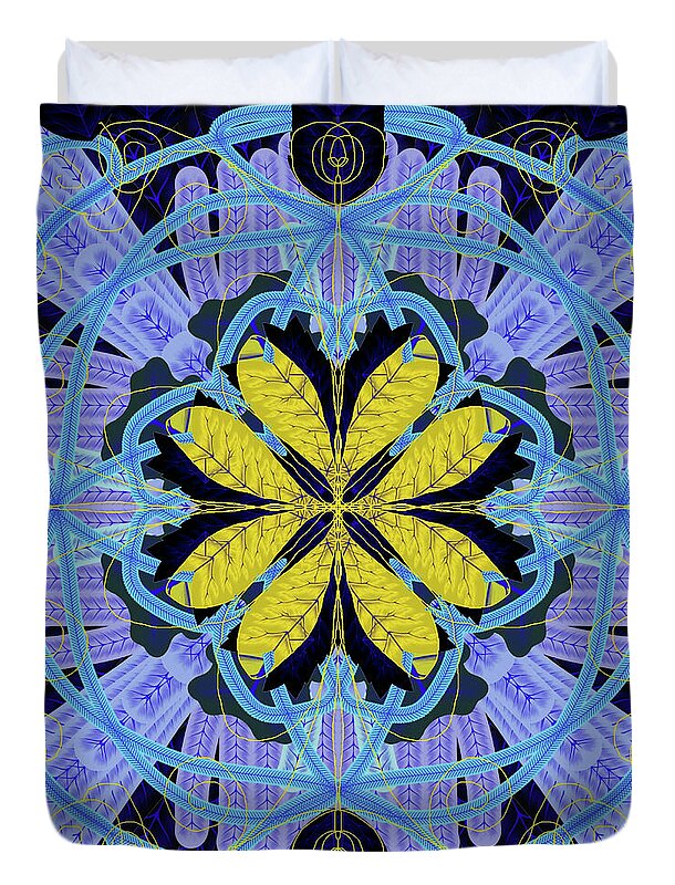 Blue and Yellow Leaf Mandala - Duvet Cover