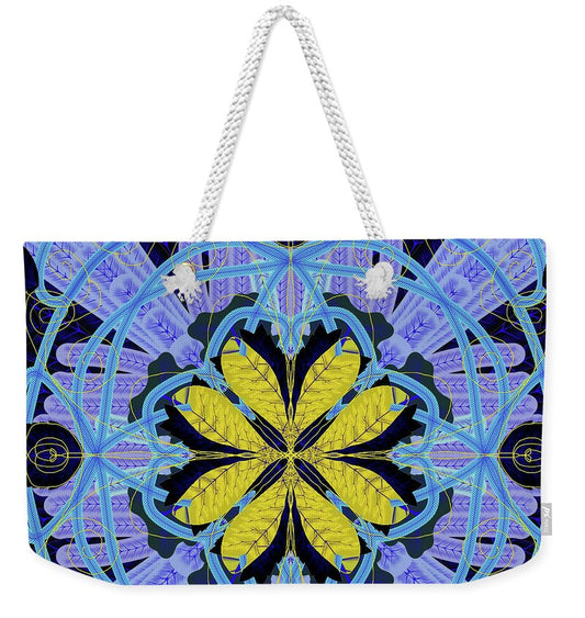 Blue and Yellow Leaf Mandala - Weekender Tote Bag
