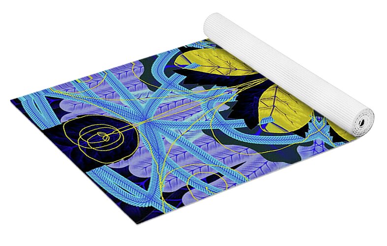 Blue and Yellow Leaf Mandala - Yoga Mat