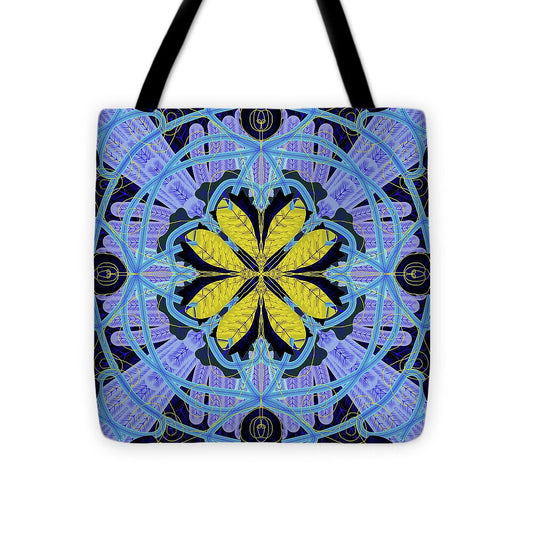 Blue and Yellow Leaf Mandala - Tote Bag