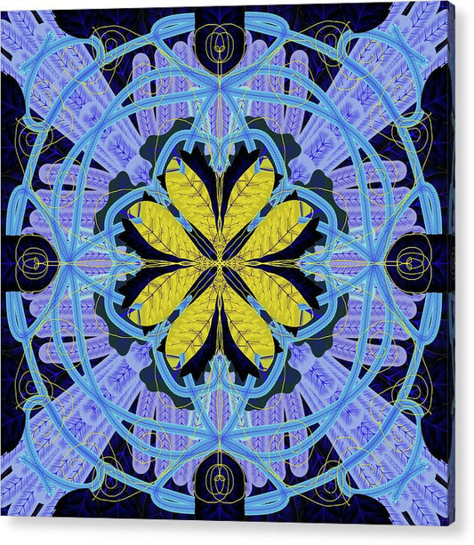 Blue and Yellow Leaf Mandala - Acrylic Print