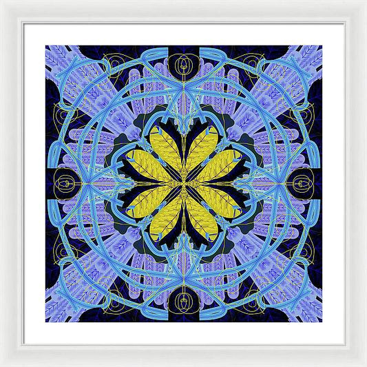 Blue and Yellow Leaf Mandala - Framed Print