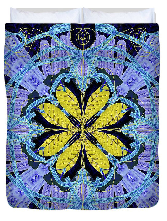 Blue and Yellow Leaf Mandala - Duvet Cover
