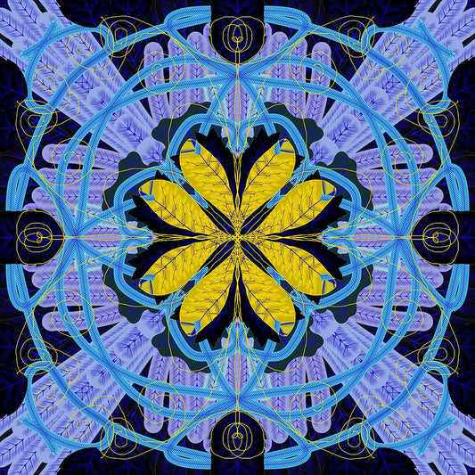 Blue and Yellow Leaf Mandala Digital Image Download