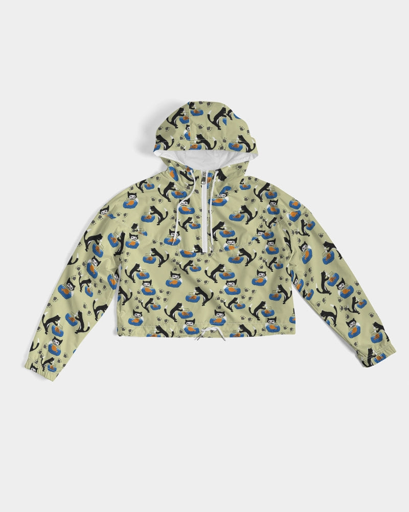 Cat and a Fishbowl Women's All-Over Print Cropped Windbreaker