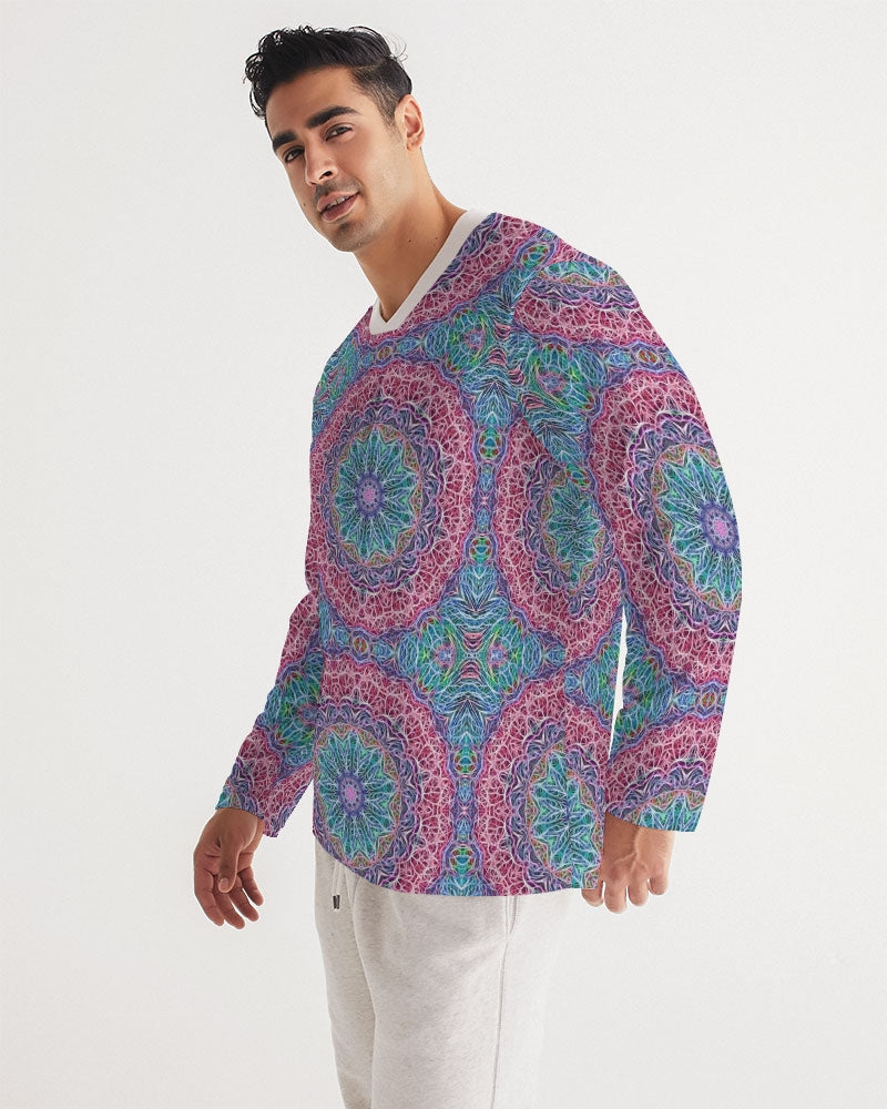 Blue Red Snowflake Kaleidoscope Men's All-Over Print Long Sleeve Sports Jersey