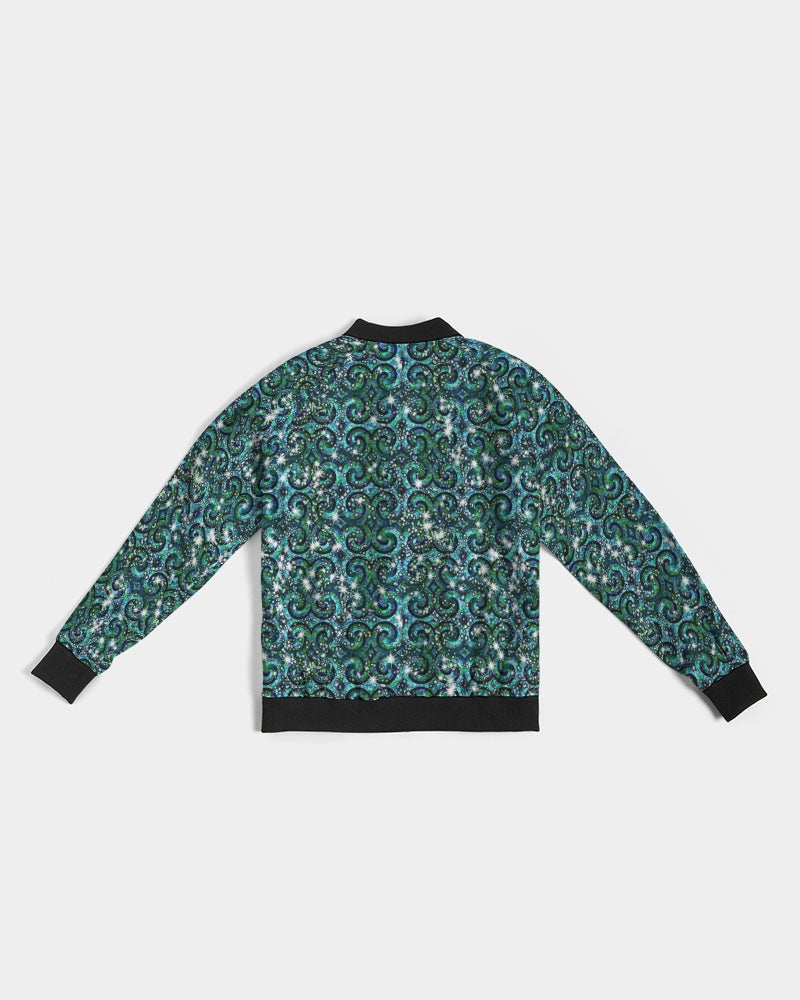 Blue Ice Sparkle Swirl Women's All-Over Print Bomber Jacket