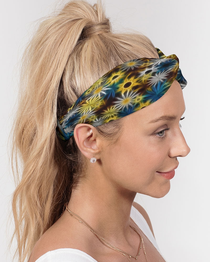 Blue and Yellow Glowing Daisies Twist Knot Headband Set
