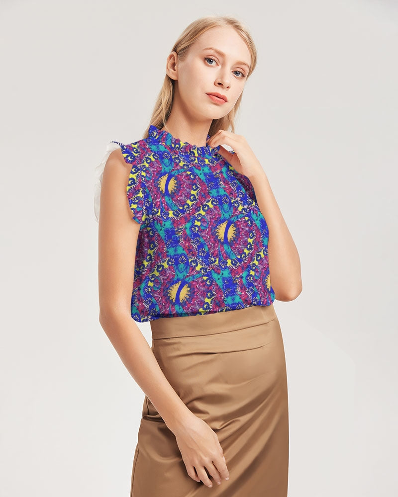 Caribbean Grafitti Women's All-Over Print Ruffle Sleeve Top