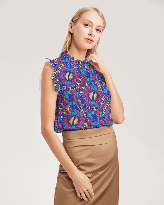 Caribbean Grafitti Women's All-Over Print Ruffle Sleeve Top