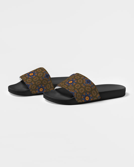 Blue and Yellow Sketch Kaleidoscope  Women's Slide Sandal