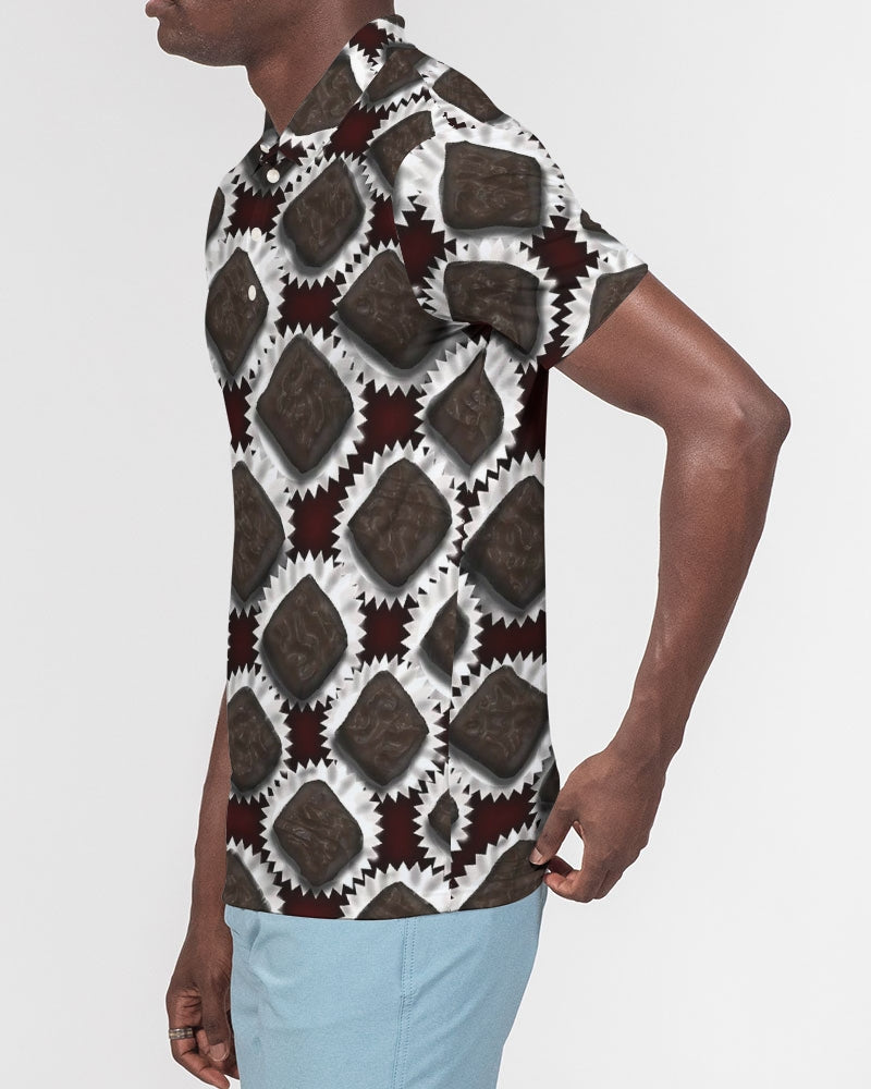 Box of Chocolates Men's All-Over Print Slim Fit Short Sleeve Polo