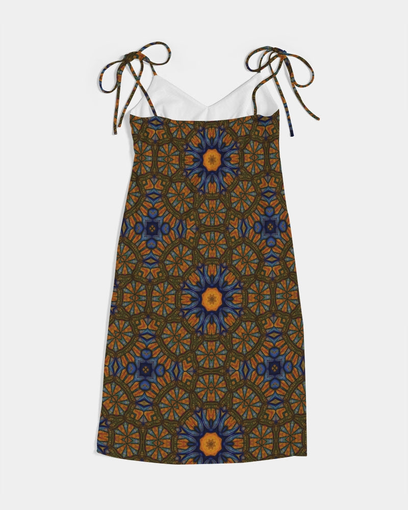 Blue and Yellow Sketch Kaleidoscope  Women's All-Over Print Tie Strap Split Dress