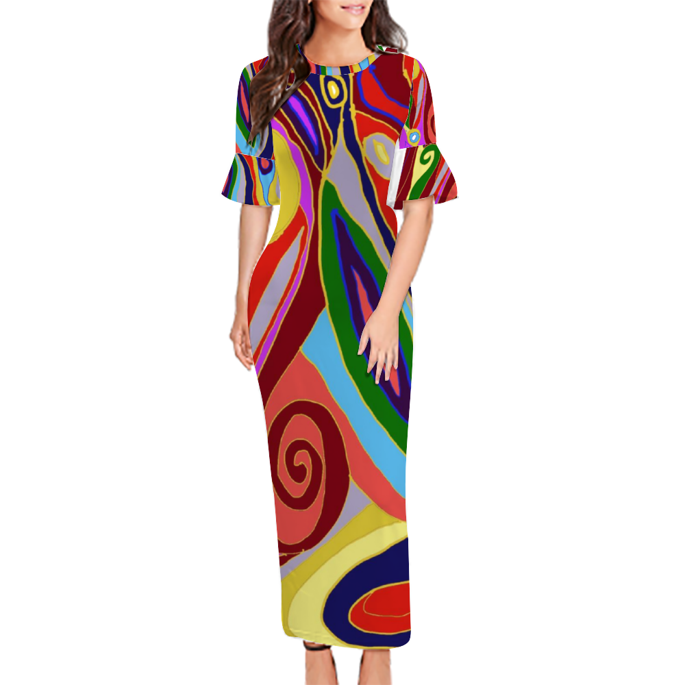 May Afternoon Custom Lotus Leaf Short Sleeve Long Dress Women's Summer Fashion Dress