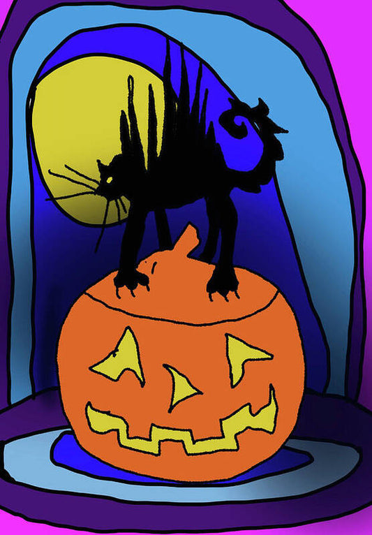 Cat On A Pumpkin - Art Print
