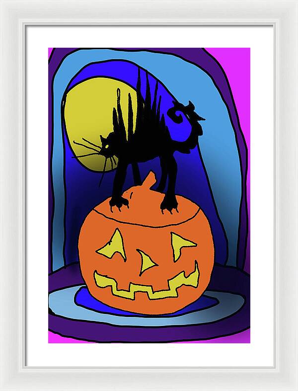 Cat On A Pumpkin - Framed Print