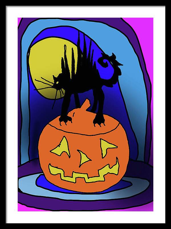 Cat On A Pumpkin - Framed Print