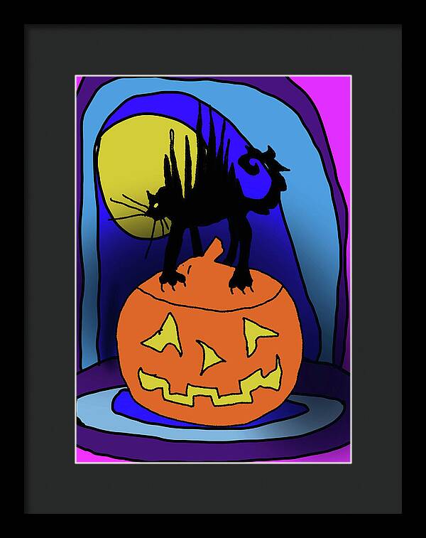 Cat On A Pumpkin - Framed Print