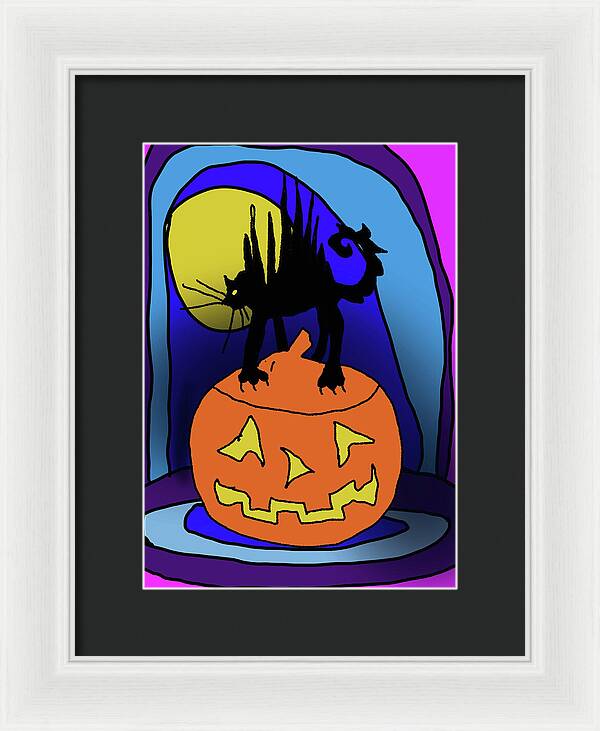 Cat On A Pumpkin - Framed Print