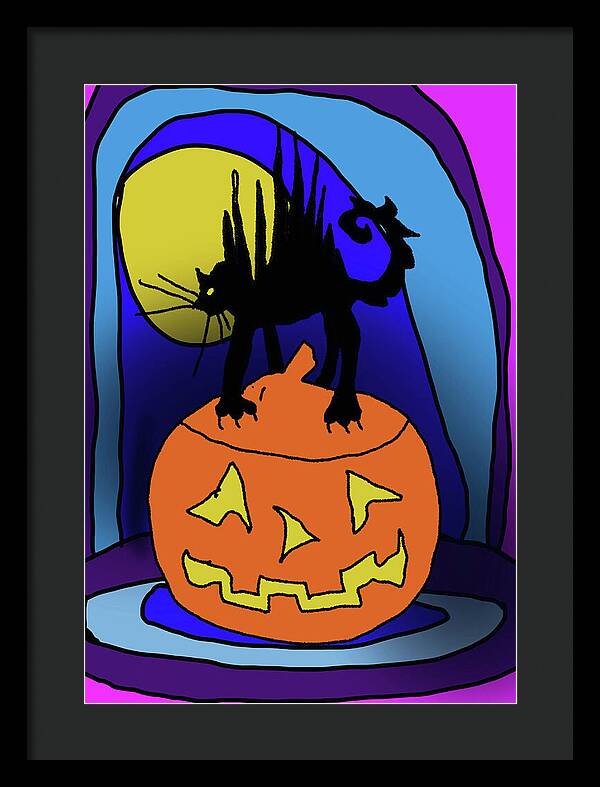 Cat On A Pumpkin - Framed Print