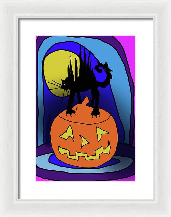 Cat On A Pumpkin - Framed Print