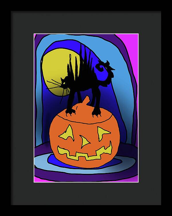 Cat On A Pumpkin - Framed Print