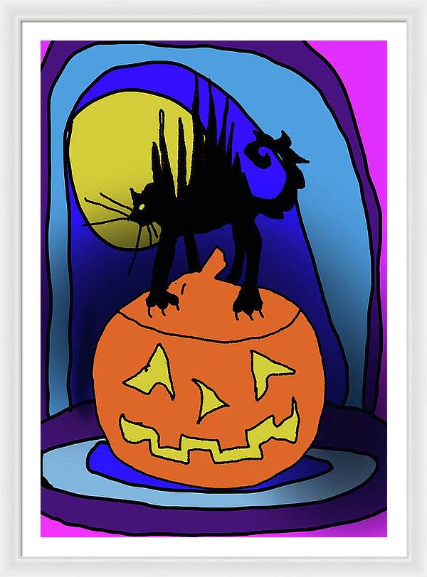 Cat On A Pumpkin - Framed Print