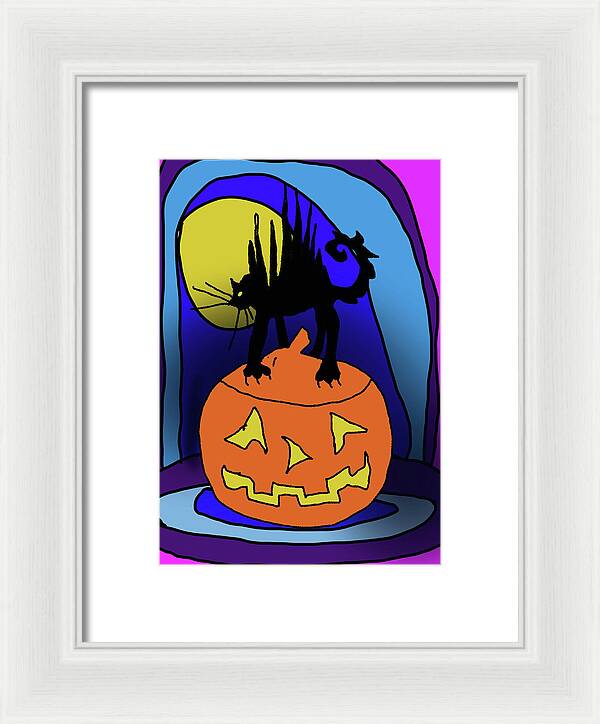 Cat On A Pumpkin - Framed Print