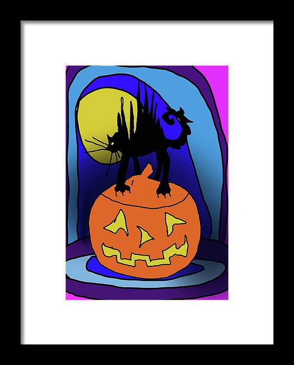 Cat On A Pumpkin - Framed Print