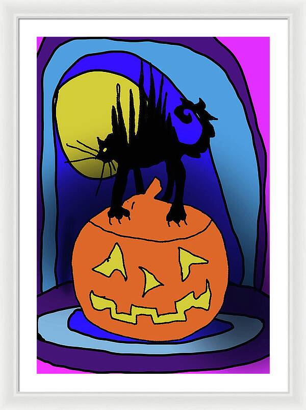 Cat On A Pumpkin - Framed Print