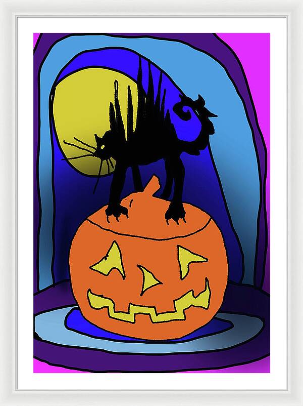 Cat On A Pumpkin - Framed Print