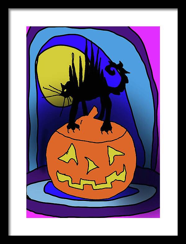 Cat On A Pumpkin - Framed Print
