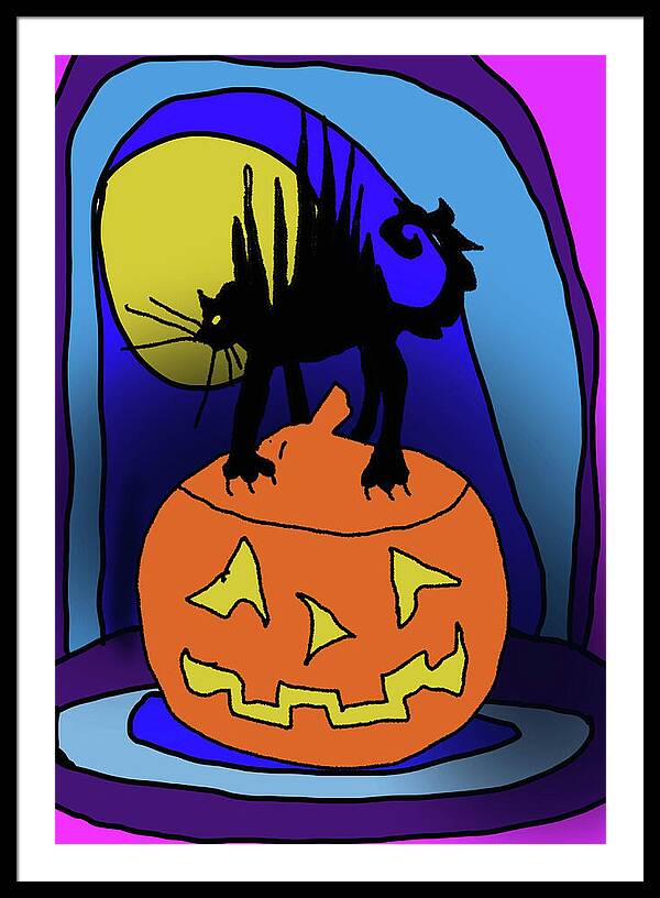 Cat On A Pumpkin - Framed Print