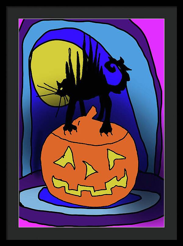 Cat On A Pumpkin - Framed Print