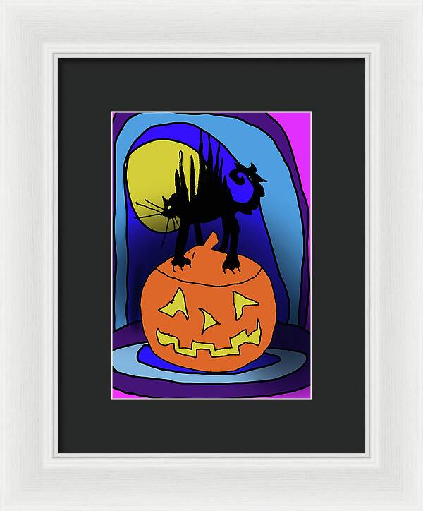 Cat On A Pumpkin - Framed Print