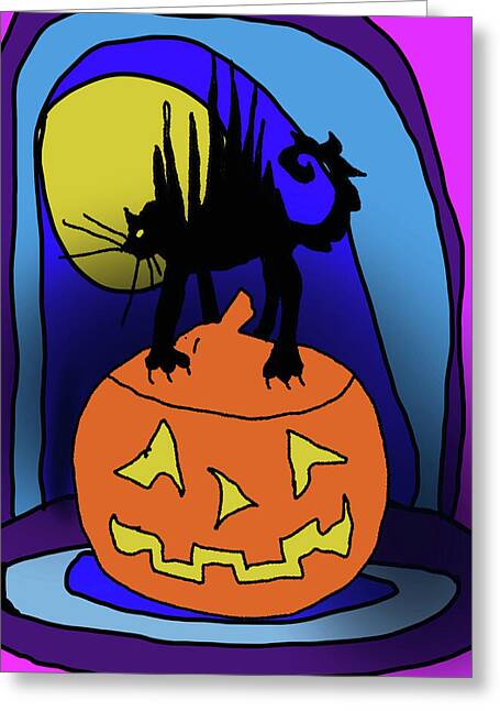 Cat On A Pumpkin - Greeting Card