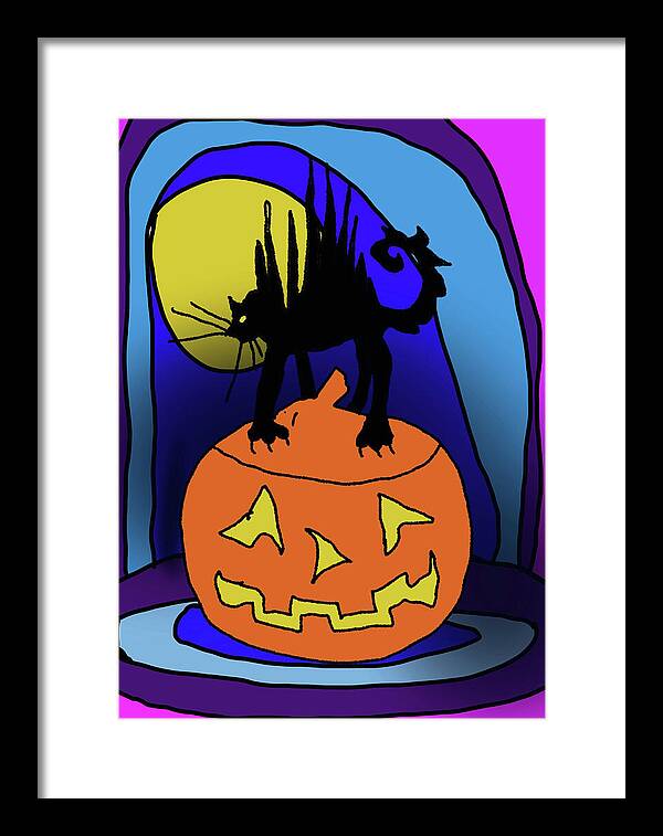 Cat On A Pumpkin - Framed Print