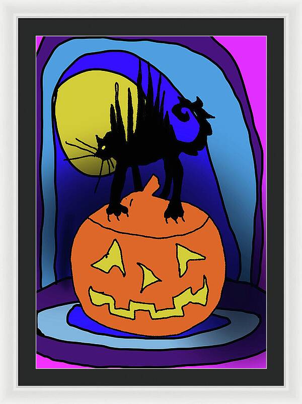 Cat On A Pumpkin - Framed Print