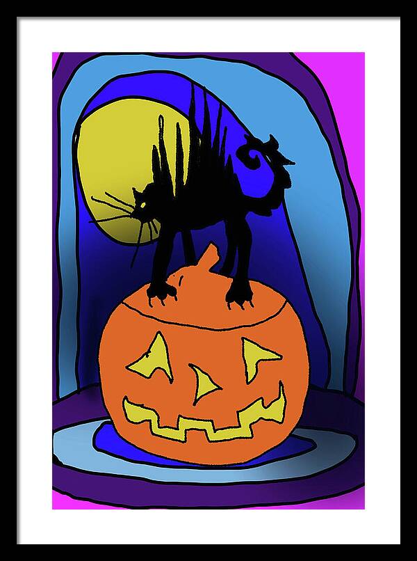 Cat On A Pumpkin - Framed Print